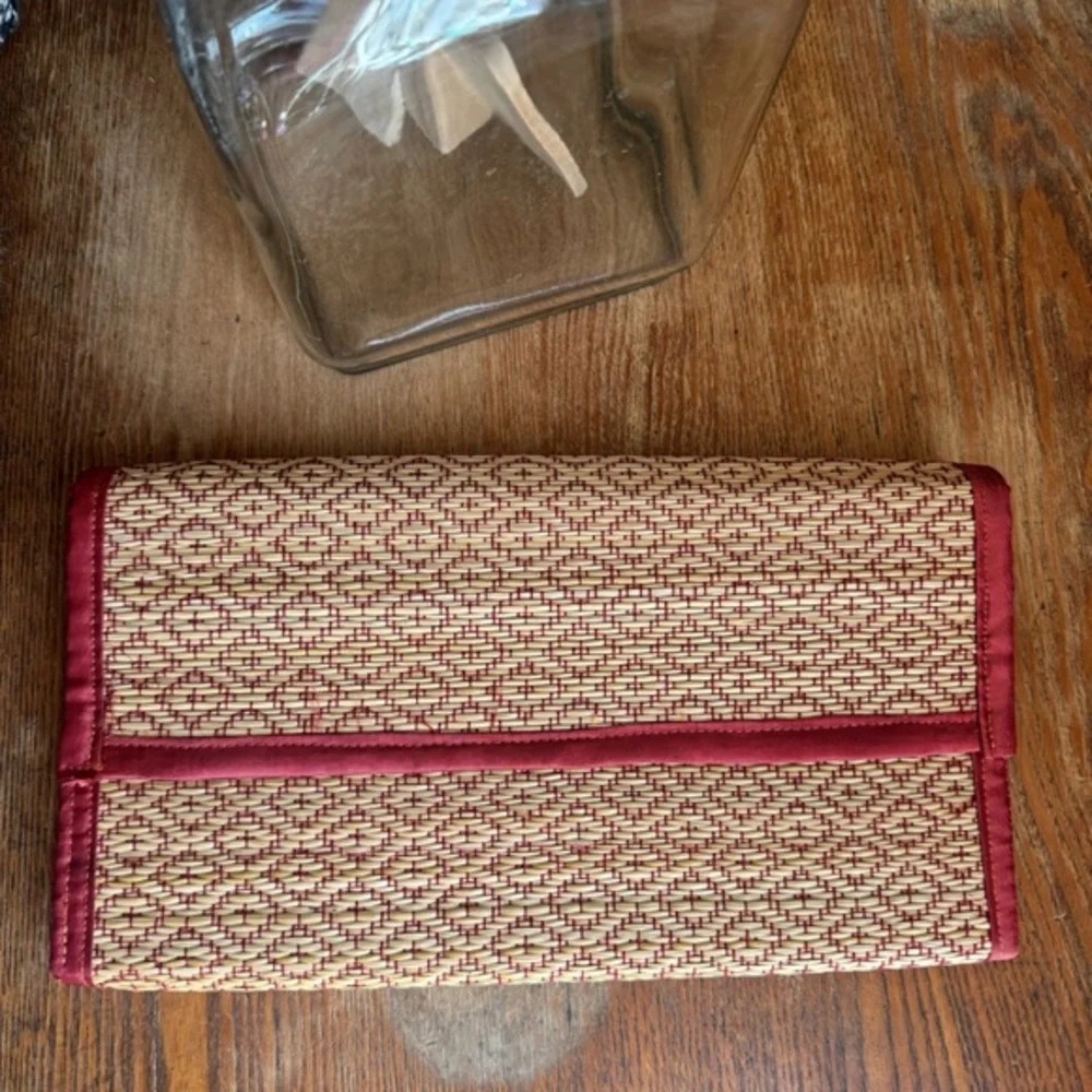 Vintage Woven Straw and Silk Clutch Purse – Boho‎ Summer Bag festival unique